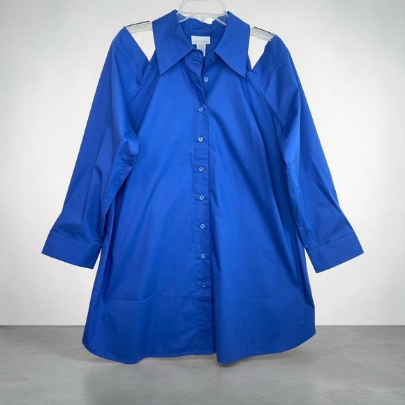 Soft Surroundings Tops - Soft Surroundings  Tunic Shirt 2X  Royal Blue Cold Shoulder Long Sleeve Cotton